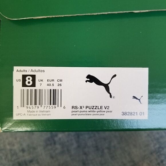 New in Box! Mens Puma RS - X Puzzle V2 Pearl White Yellow Athletic Shoes 8 - Picture 3 of 10